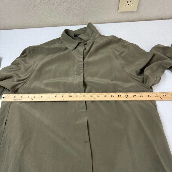 AllSaints Alex Shirt Dress Size US 4 Olive Green Long Sleeve Button Front Silk - Picture 12 of 15